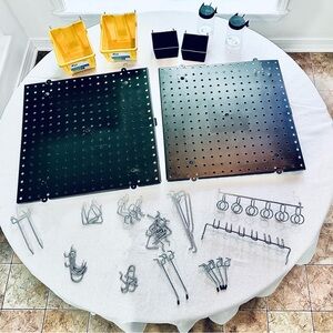 (2) STEEL PEGBOARDS (Black) + Accessories (over 50 items included)